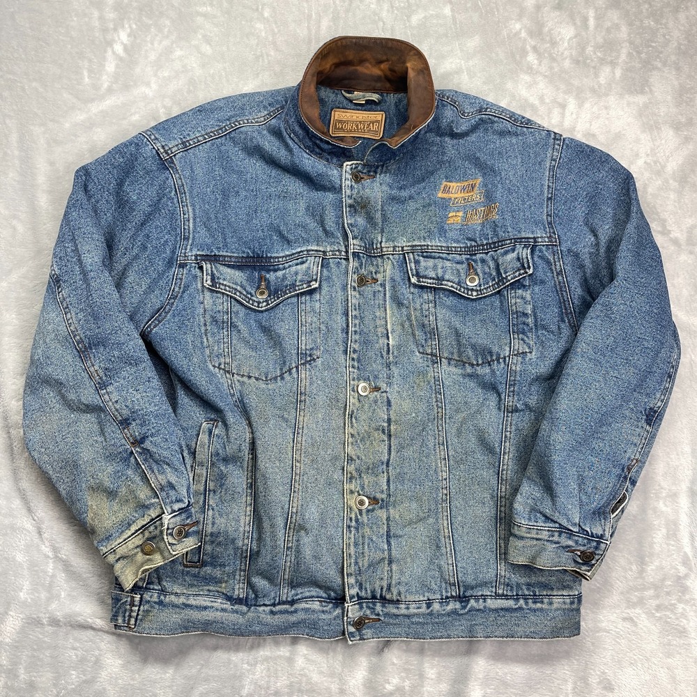Swingster Durable Workwear‎ Jacket Mens XL Blue Denim Long Sleeve Button Front